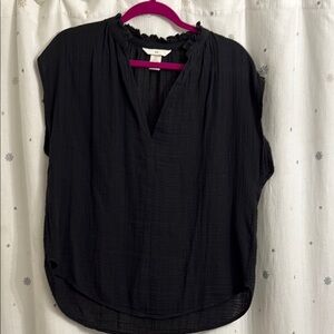 H&M Black Blouse with Ruffled Neckline